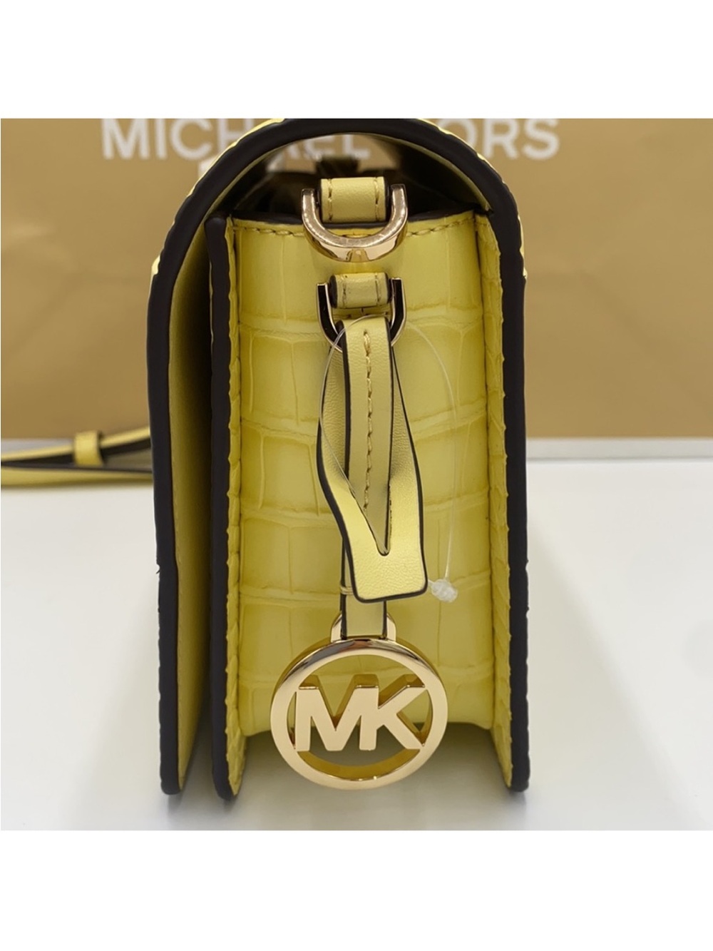 NWT Michael Kors Mercer  BUTTERCUP Croc-Embossed Leather Crossbody Bag - Picture 10 of 14